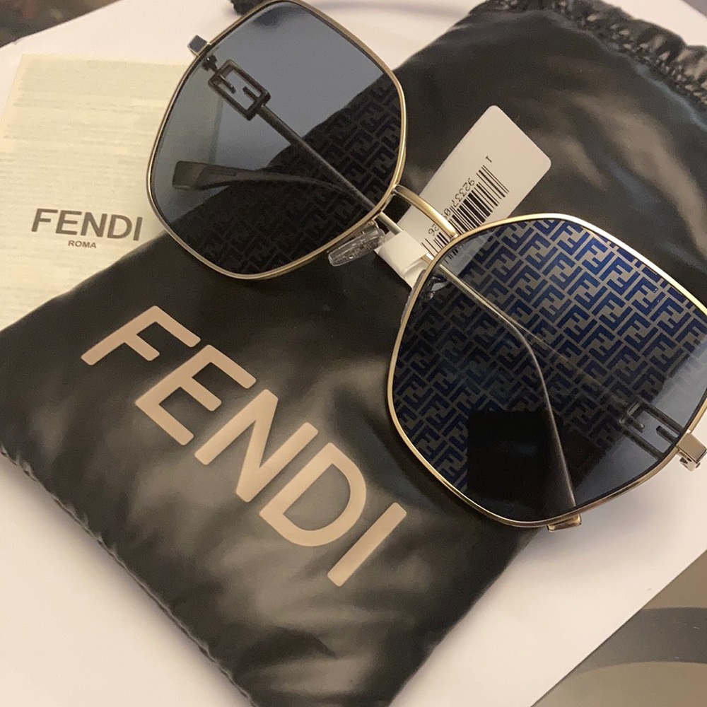 Fendi Women's Gold Frame Sunglasses with Dark Blue Lenses